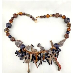 Boho Necklace Shell  Beach Sea Life Starfish Carved Signed 23"